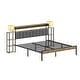 preview thumbnail 1 of 6, King Bed Frame with Storage, LED Lights and Charging Station, Velvet Headboard, Dark Grey Dark Grey