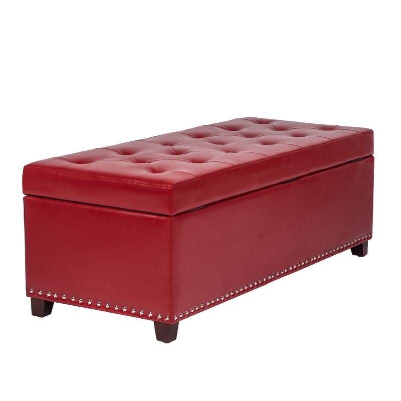 Adeco 46" Faux Leather Storage Ottoman Bench with Nailhead Trim