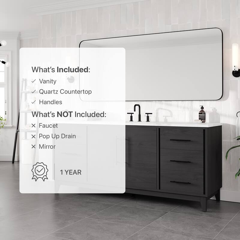 Eviva Graham Single Sink Bath Vanity with White Arabescato Engineered Stone Top