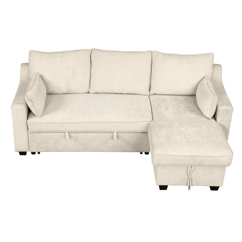 90" Convertible Sleeper Sofa with Storage Chaise, USB Ports, Storage Racks for Compact Spaces