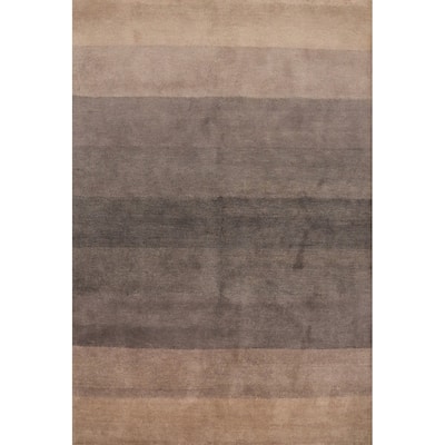 Hand Knotted Oriental 100% Wool Carpet Modern Modern Greys & Charcoal Gabbeh Area Rug - 8' 1'' X 6' 7''