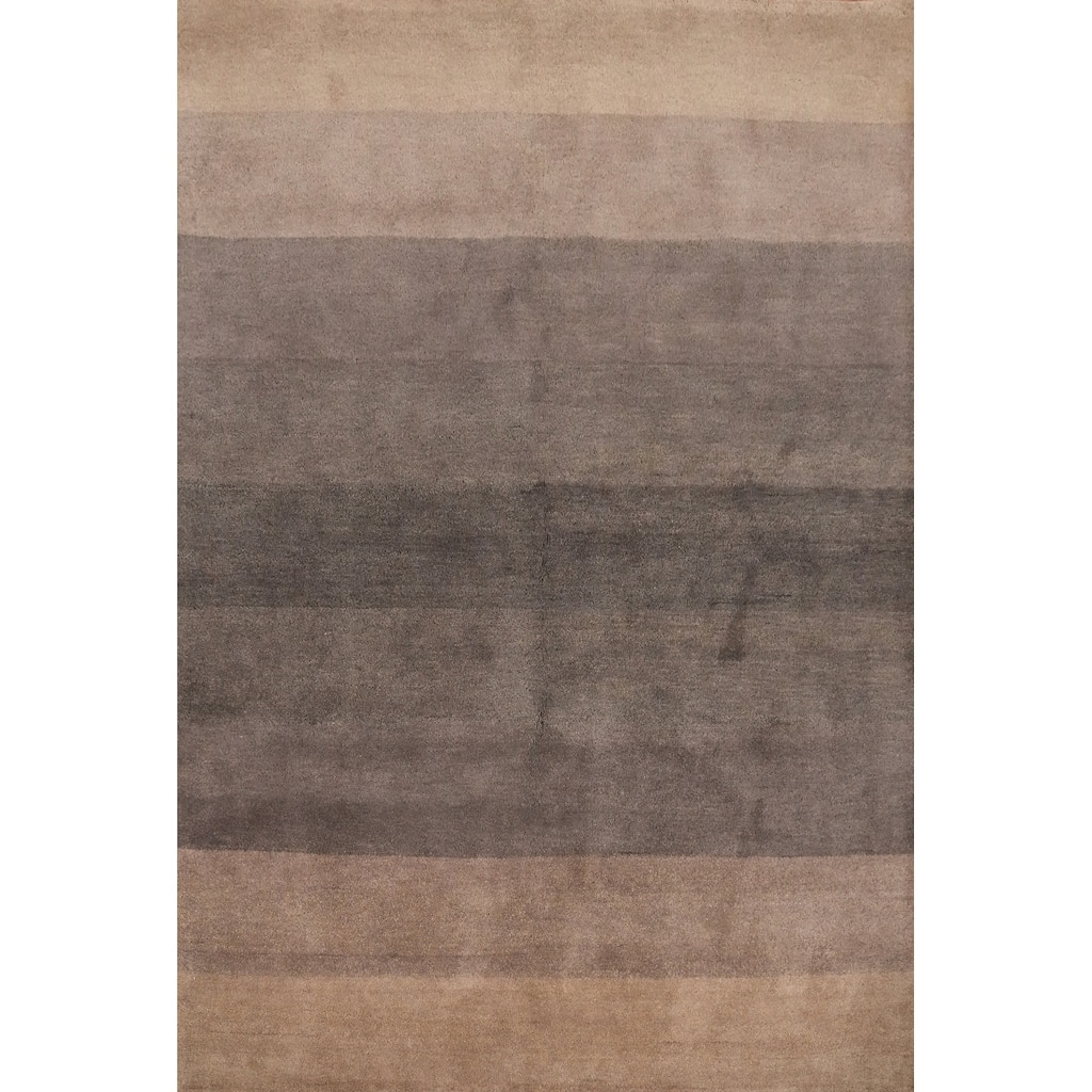 Hand Knotted Oriental 100% Wool Carpet Modern Modern Greys & Charcoal Gabbeh Area Rug - 8' 1'' X 6' 7''