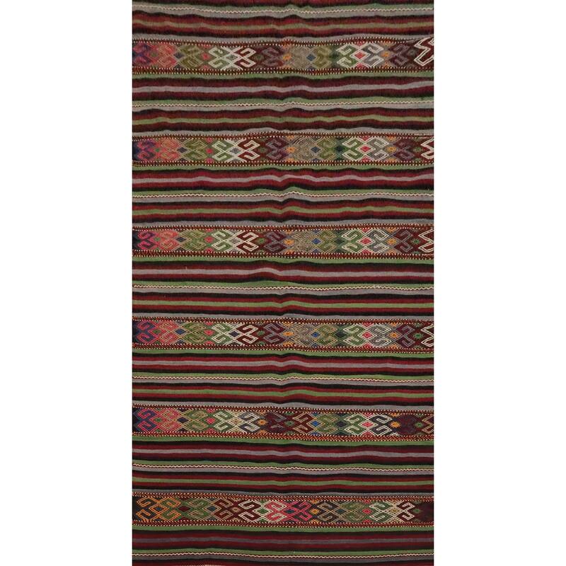 Hand Woven Oriental 100% Wool Carpet Southwestern Tribal Multi-Colored Kilim Area Rug - 10' 2'' X 5' 7''