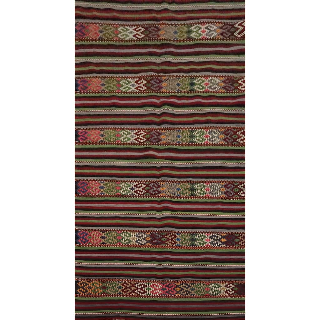Hand Woven Oriental 100% Wool Carpet Southwestern Tribal Multi-Colored Kilim Area Rug - 10' 2'' X 5' 7''