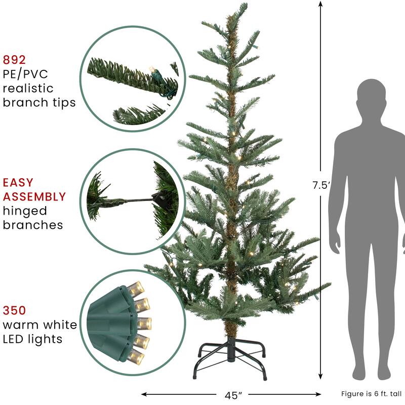 7.5' Nordmann Fir Artificial Christmas Tree Warm Clear LED Lights - 7.5 Foot