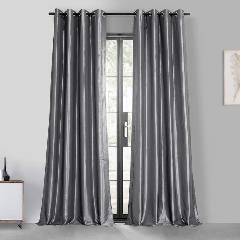 Exclusive Fabrics Blackout Faux Silk Taffeta 120-inch Curtain (1 Panel) - 50 X 120 - Platinum