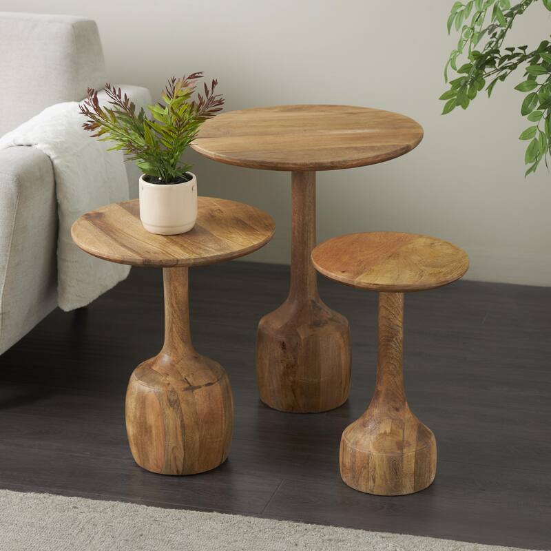 Mango Wood Handmade Side End Accent Table with Elevated Bases - Set of 3 Brown - Roche River Decor