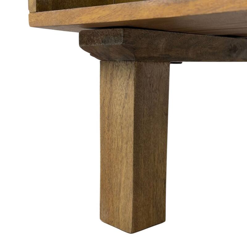 Haven Acacia Wood Coffee Table with Dual Storage Compartments - Rectangular Blonde Finish, Cane Trim Drawer, Open Cubby Table
