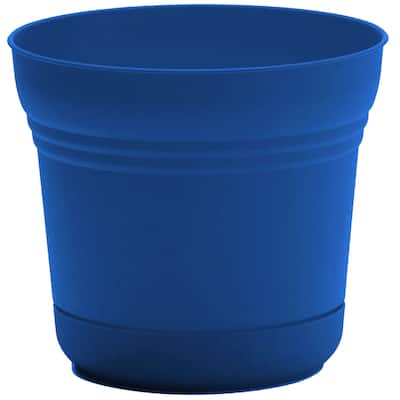 Bloem Saturn Round Planter With Saucer Tray: 10" - Classic Blue - Durable Plastic Pot, Matte Finish, Removable Saucer