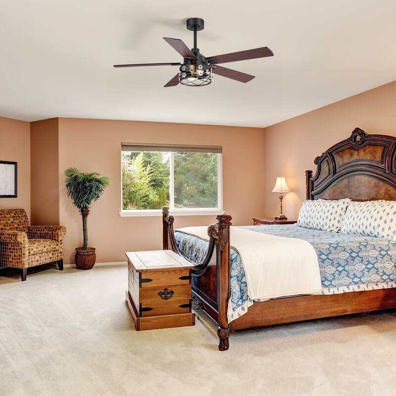 52" Reversible 5-Blade Farmhouse Glam Floral Glass Caged Ceiling Fan with Light and Remote