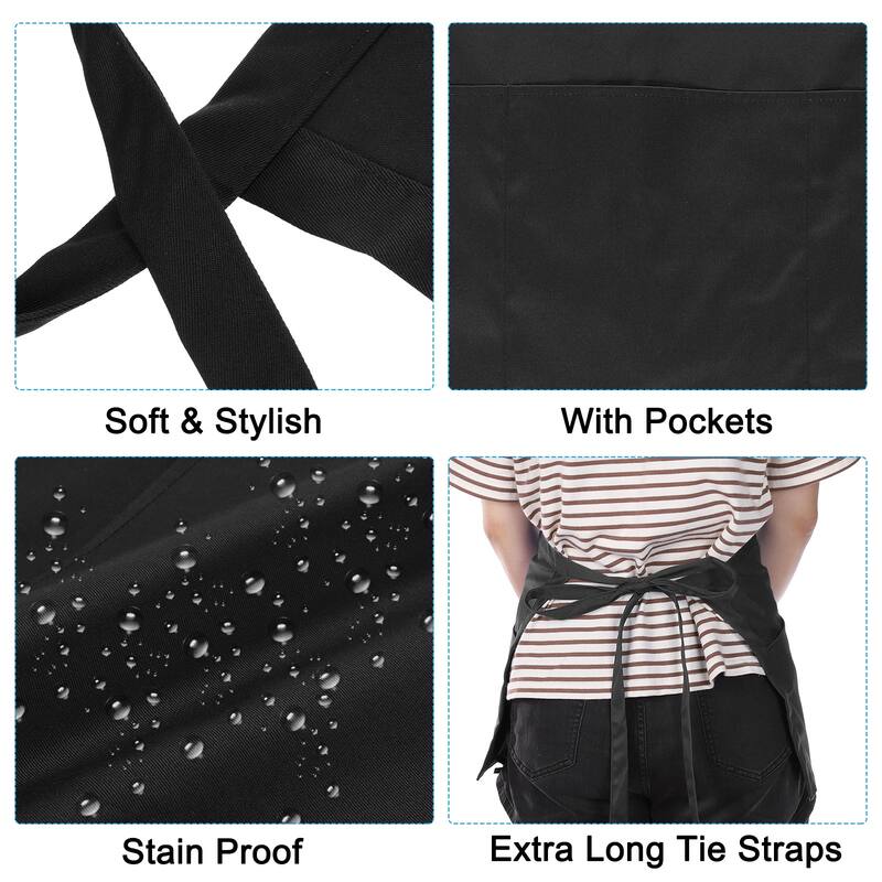Waist Apron, 2 Pack Waitress Short Apron with 3 Pockets - 30 x 60cm