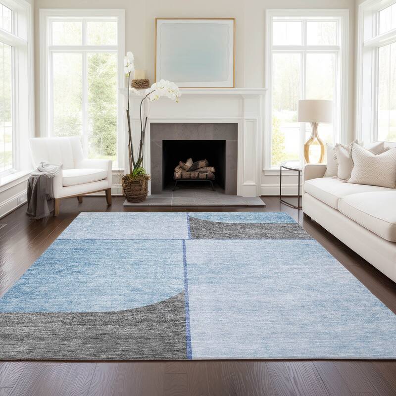 Machine Washable Indoor/ Outdoor Chantille Simple Modern Rug - Sky - 5' x 7'6"