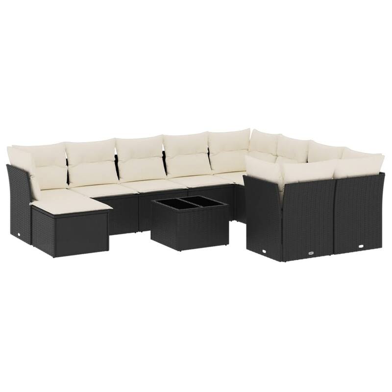 vidaXL Patio Sofa Set with Cushions Outdoor Furniture 11 Piece Poly Rattan - 21.7 x 21.7 x 14.6