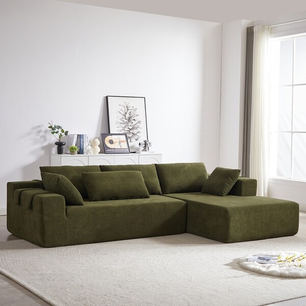 L Shape Sectional with Chaise Lounge Floor Modular Settee Lazy Free Combination Sofa Couch with Throw Pillows for Living Room Black
