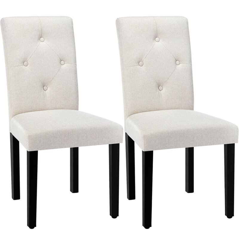 Javlergo Upholstered Dining Chairs Set of 2, Fabric or Faux Leather Dining Room Chair with Metal Legs - Linen Beige