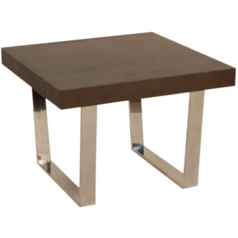 Ien 28 Inch Side End Table, Square Top, Metal Sled Legs, Espresso Brown