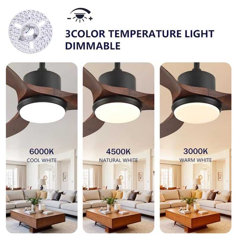 52-inch Modern LED Ceiling Fan with Light, 3 ABS Blades & Remote Control