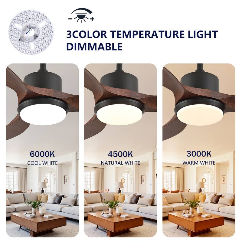 Sofucor 42/52 Inch Ceiling Fan With Light,3 ABS Blades Remote Control,Reversible DC Motor With Dimmable LED