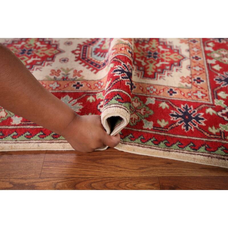 Beige / Ivory Kazak Oriental Area Rug Hand-Knotted Wool Carpet - 4'11" x 6'6"