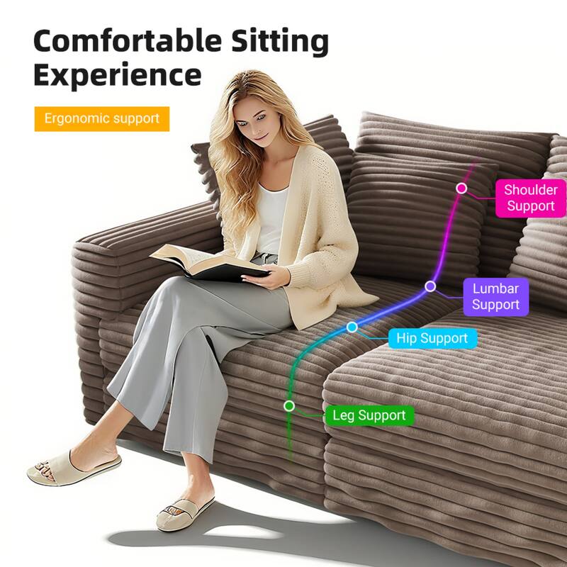 102.4" Corduroy Couch with Ottomans, 4 Seat Convertible Modular Sectional Sofa, Upholstered Couches with Pillows for Living Room