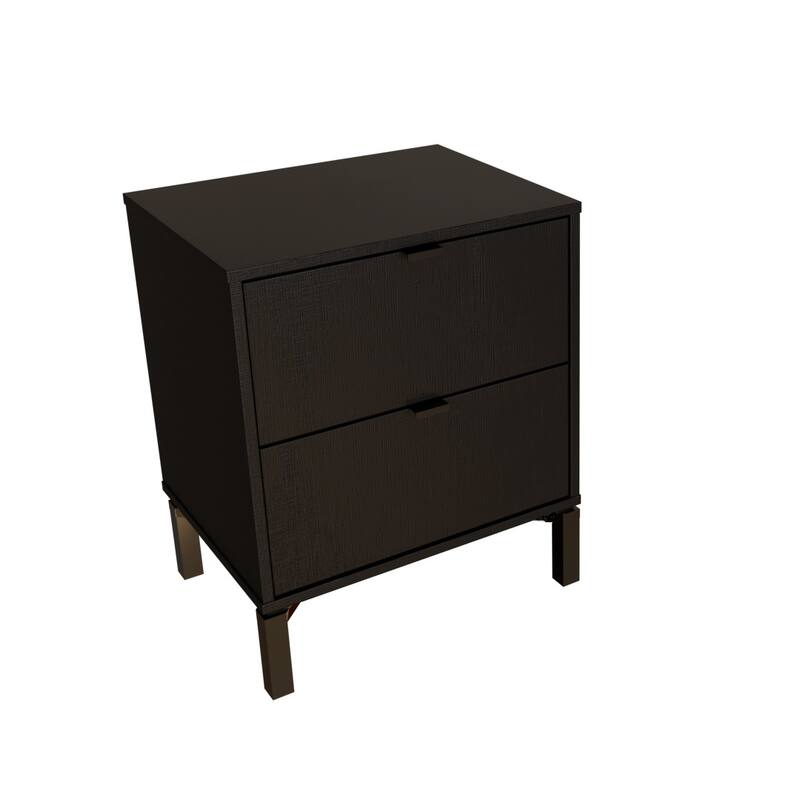 HomeRoots 24" Black Two Drawer Faux Wood Nightstand