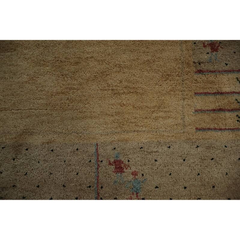 Hand Knotted Oriental 100% Wool Carpet Modern Bordered Yellow & Gold Gabbeh Area Rug - 6' 0'' X 3' 11''
