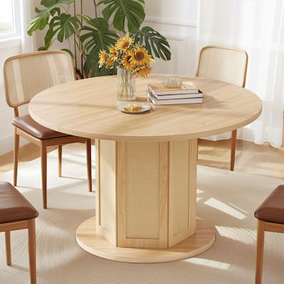 Moasis Round Pedestal Dining Table for 4 with Rattan Circular Base