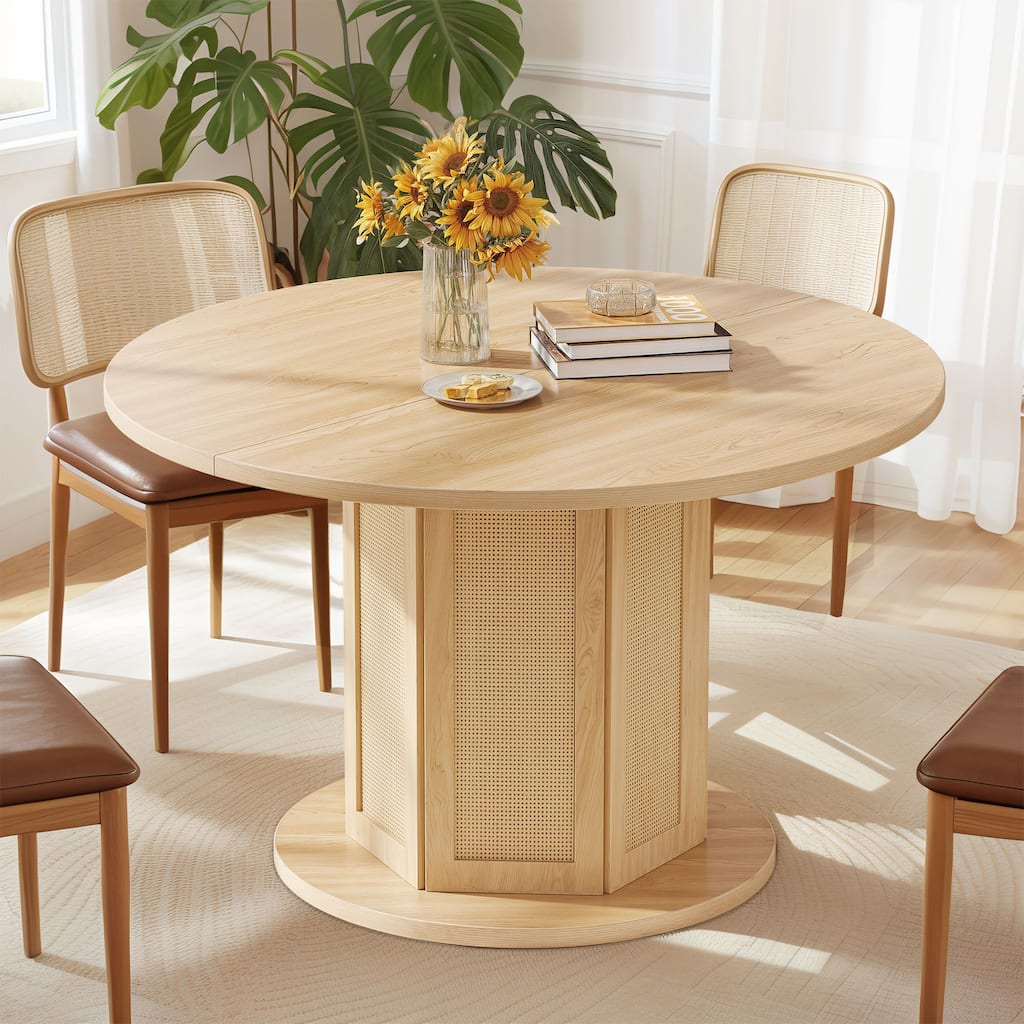 Moasis Round Pedestal Dining Table for 4 with Rattan Circular Base