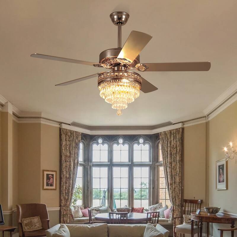 52" or 62" Indoor Crystal Ceiling Fan with Lights, Chandelier Ceiling Fans Lights with 6-Speed, APP Control, Dimmable, Timer