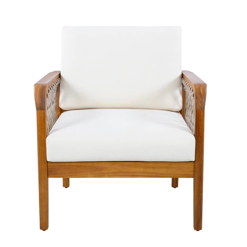 Christopher Knight Home - Outdoor Patio 28.94" Acacia Wood Club Chair with Handwoven Rope Panels and Cushions