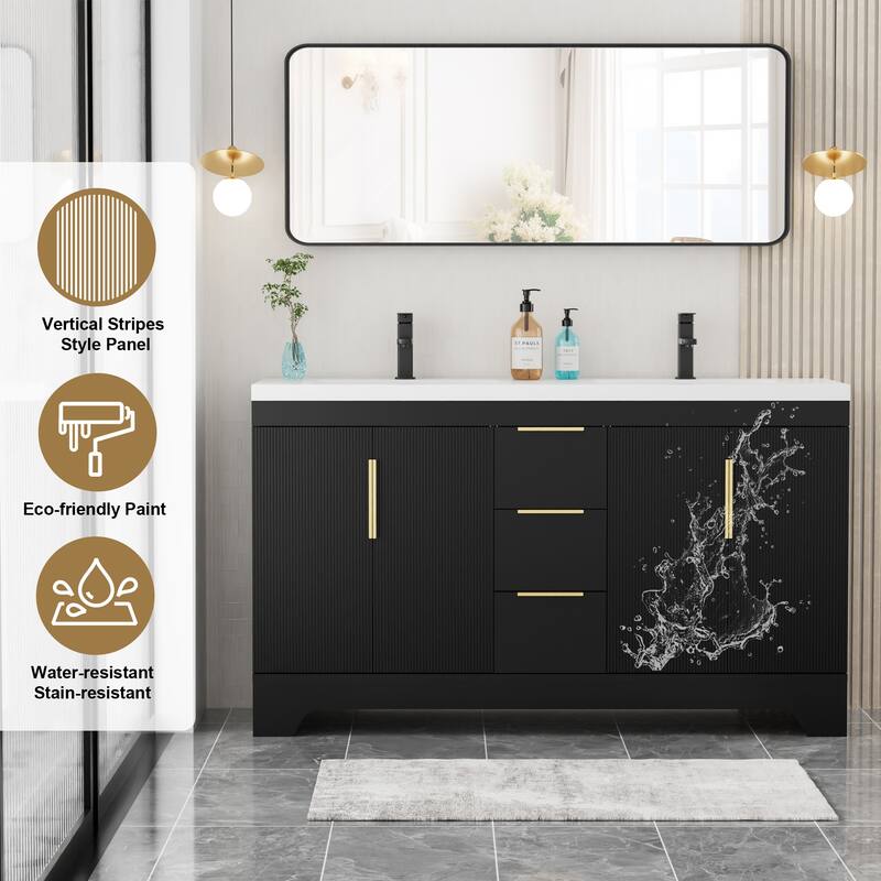 Vertical Stripes Bathroom Vanity Set with Sink Top & Faucet