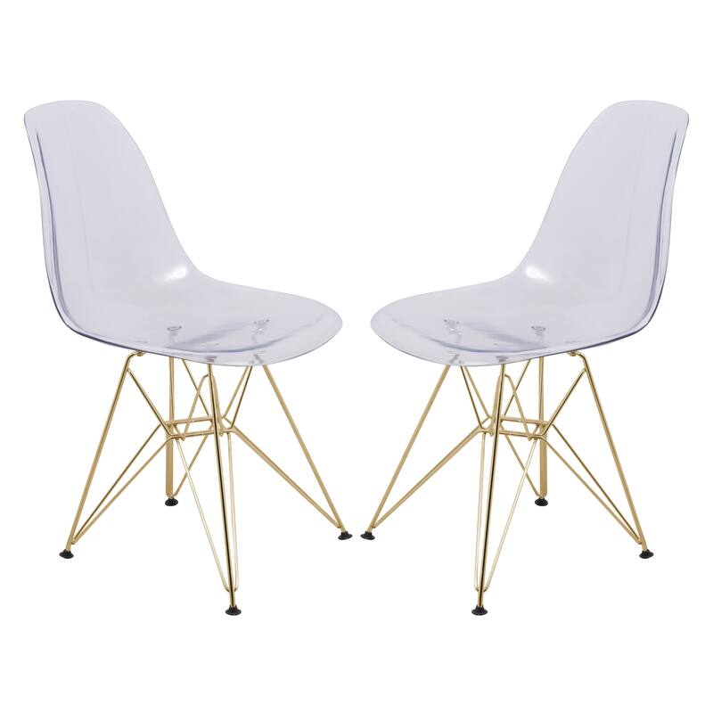 Cresco Plastic Dining Side Chair with Eiffel Base in Gold Set of 2 by LeisureMod