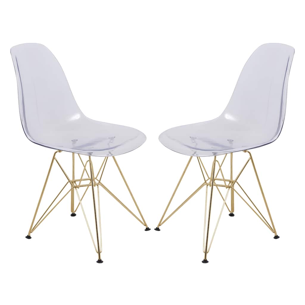 Cresco Plastic Dining Side Chair with Eiffel Base in Gold Set of 2 by LeisureMod
