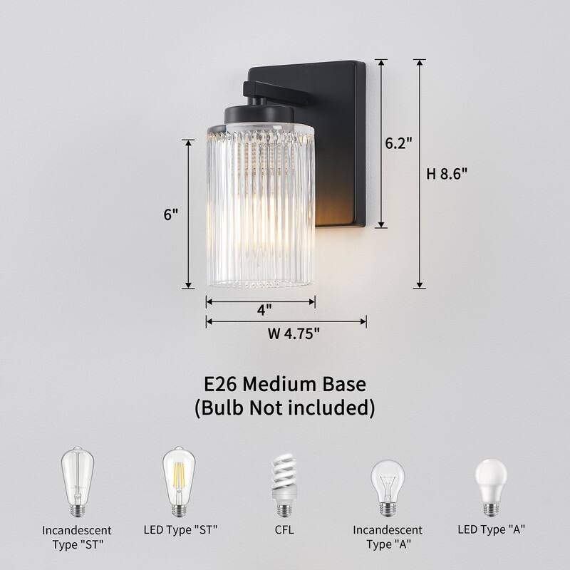 KAWOTI 8.6"H Contemporary Bathroom Vanity Light with Flutted Glass