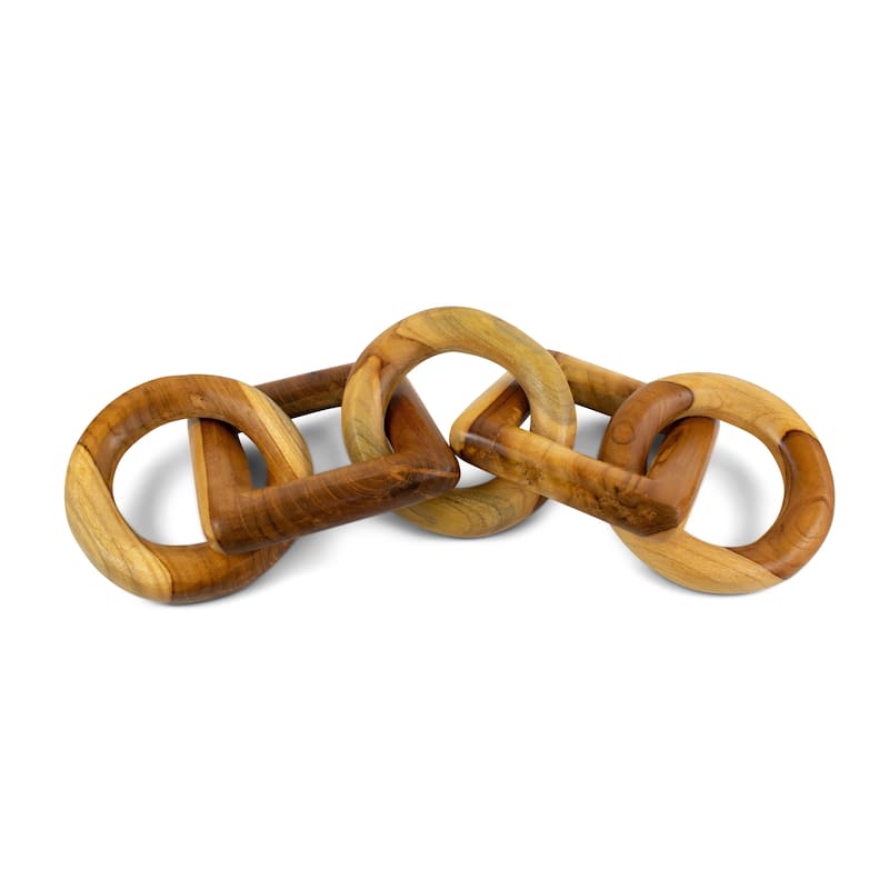 Wood Chain Link Sculpture – Hand Carved 2 Round 1 Square Link Decor, Rustic Modern Accent - 3 Round 2 Square Link