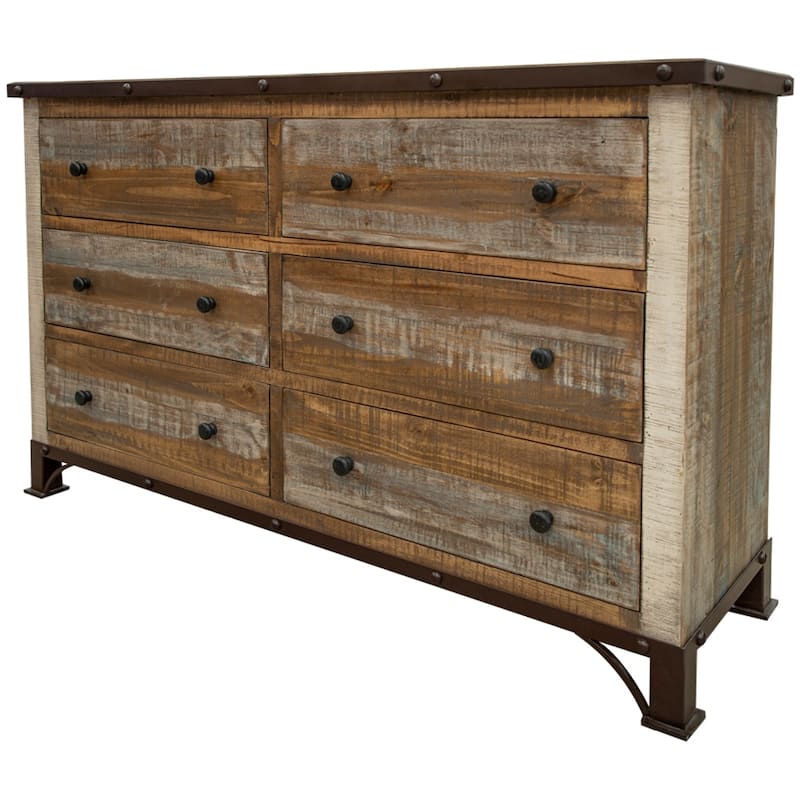 HomeRoots 61" Brown Solid Wood Six Drawer Double Dresser