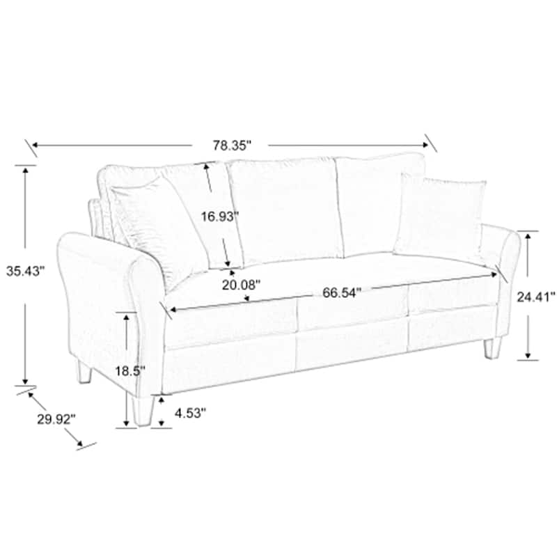 Modern 3 Seater Velvet Sofa with Plastic Legs and Pillow
