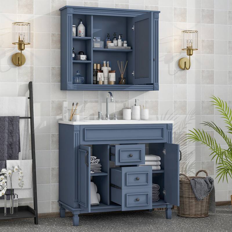 36'' Freestanding Bathroom Vanity Set with Mirror Cabinet