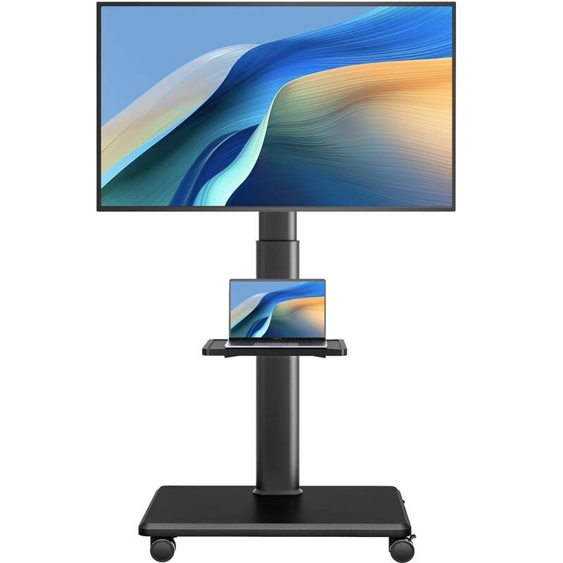 Mobile TV Stand for 27 to 65 Inch TVs, Portable Rolling TV Cart on Wheels - Black - Floor TV Stand with Shelf