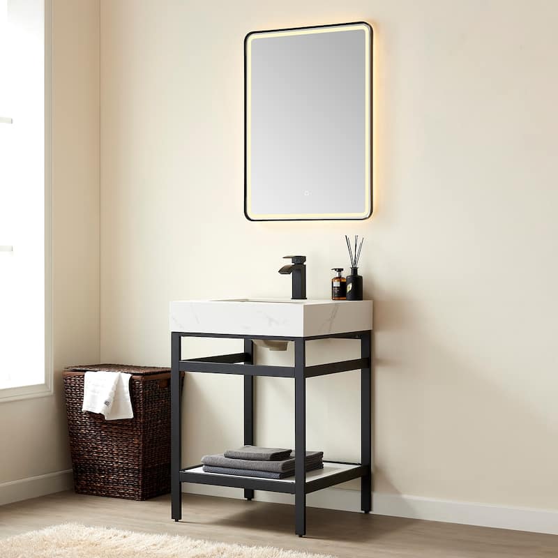 Funes 24" Single Vanity, Metal Support with Stone Top without Mirror - 24''x22''