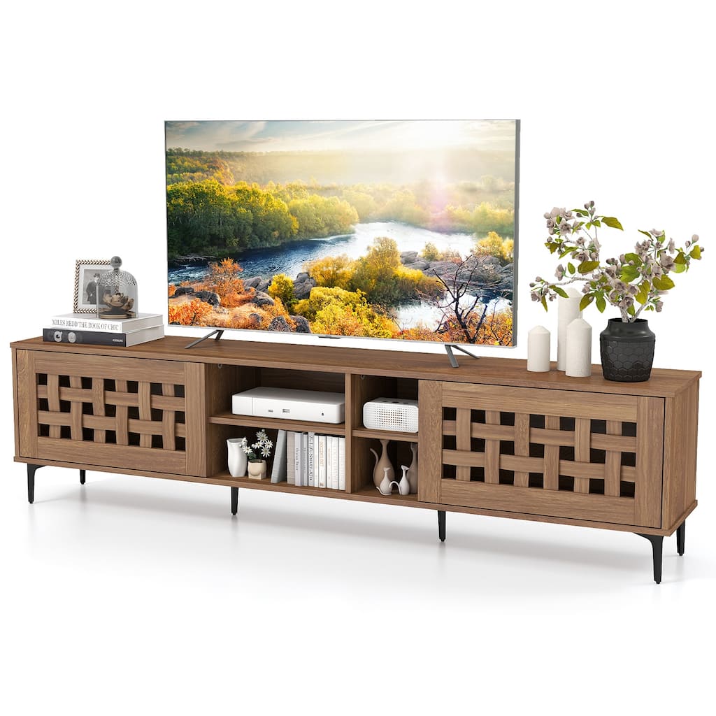 Gymax TV Stand w/ 2 Doors Storage Cabinets & Open Compartments for TVs