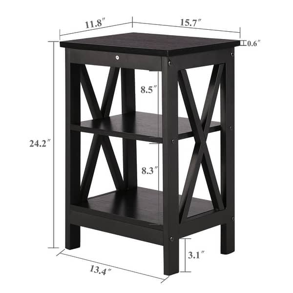 dimension image slide 4 of 5, Modern Nightstand with 3-Tier Storage Shelves, Nightstands Set of 2