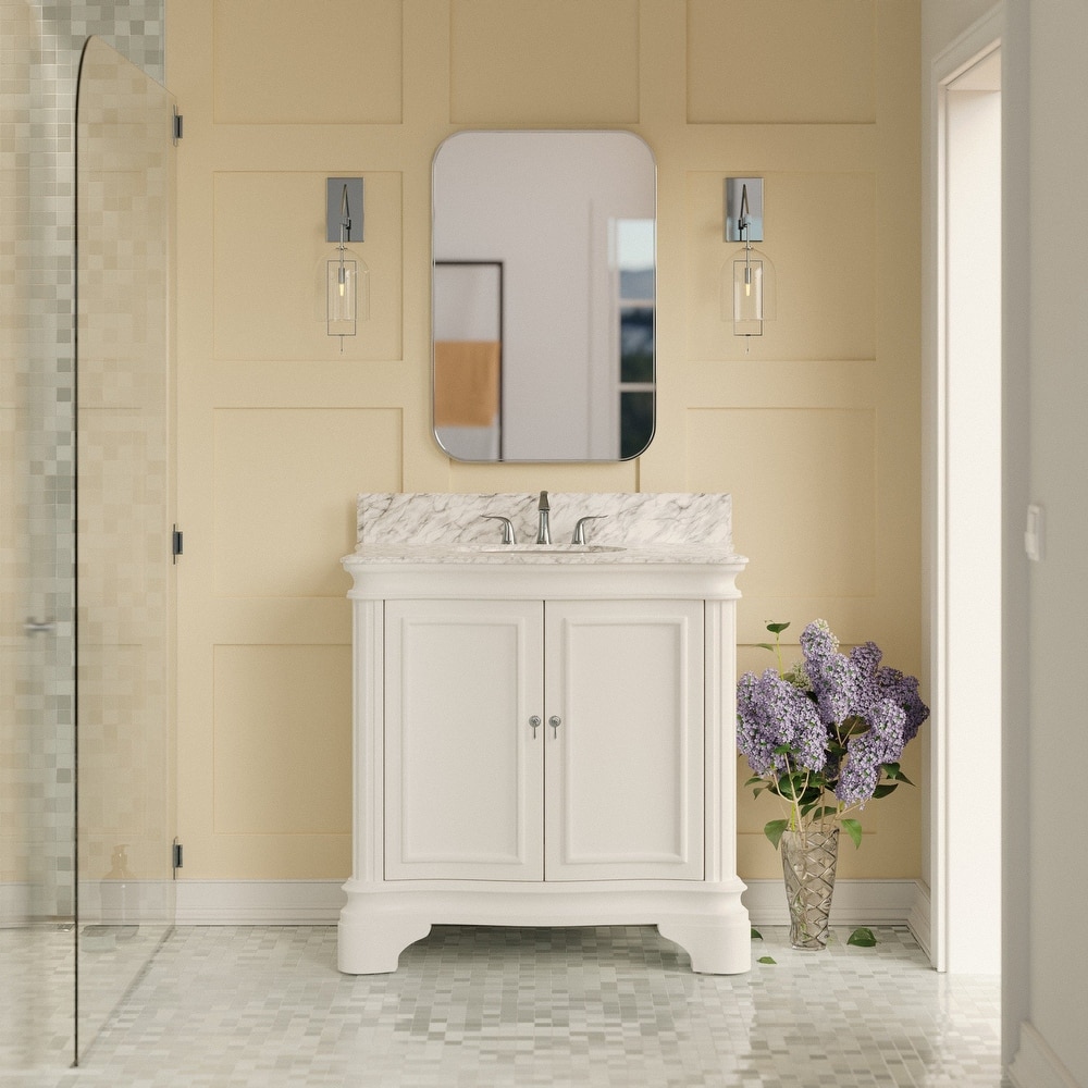 KitchenBathCollection Katherine 36" Bathroom Vanity with Carrara Marble Top