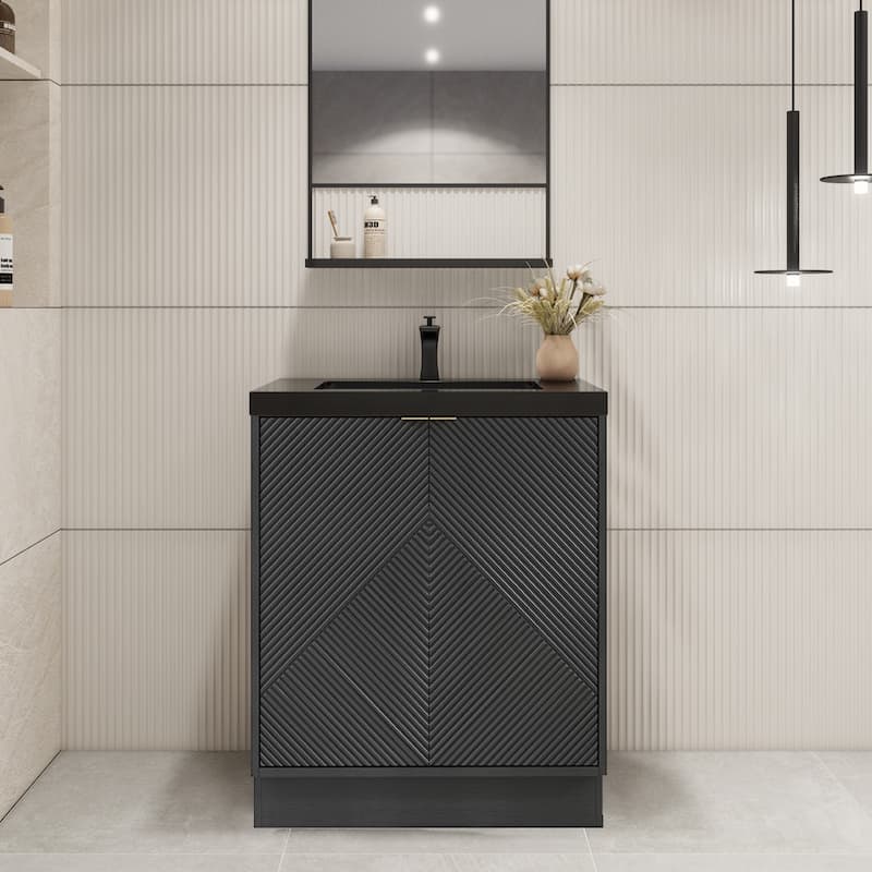 Milano 30" Freestanding Bathroom Vanity with Black Acrylic Sink - 29" x 19.49" x 35.46'' - Black