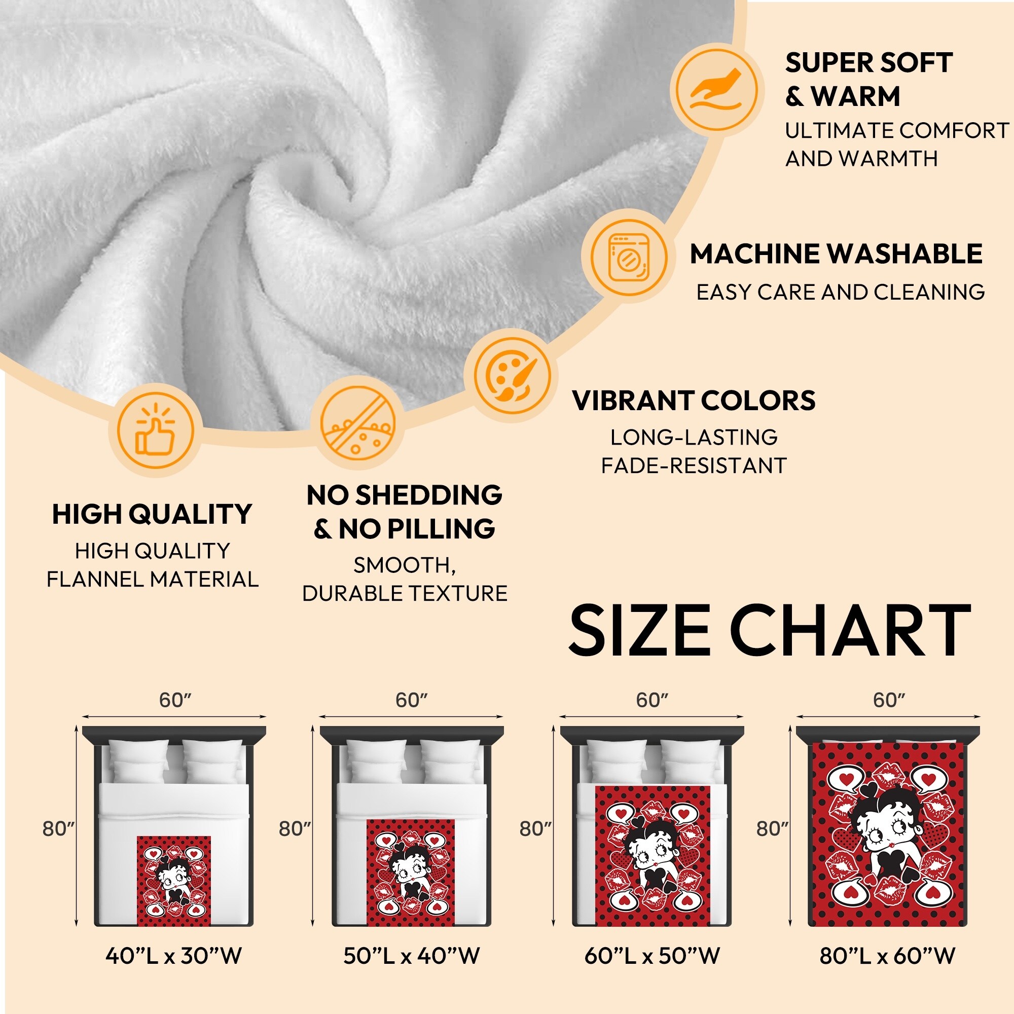 Betty Boop Super Soft Fleece Plush Throw Blanket for Couch - Picture 35 of 374