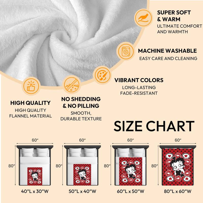 Betty Boop Super Soft Fleece Plush Throw Blanket for Couch Bed Sofa