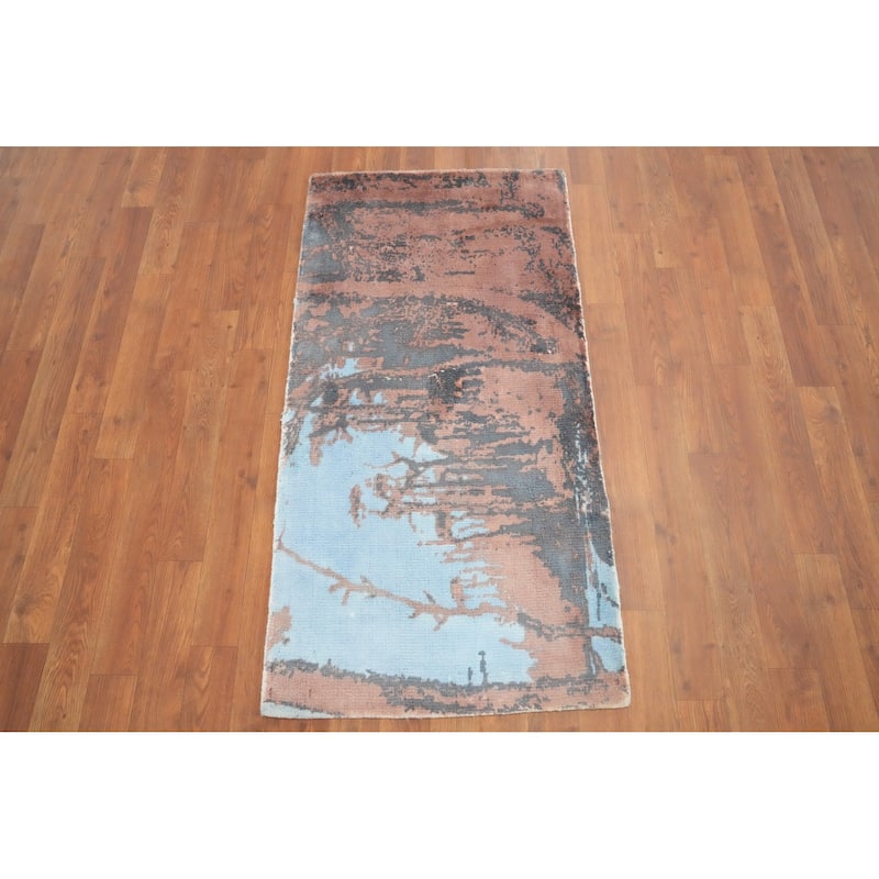 Hand Knotted Oriental Viscose Silk Carpet Modern Abstract Multi-Colored Abstract Area Rug - 4' 0'' X 2' 0''