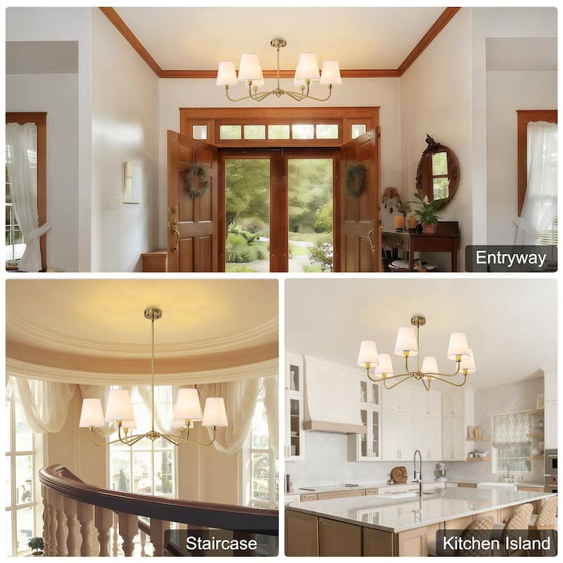 Starsky 6-Light Modern Classic Chandelier with White Linen Shades