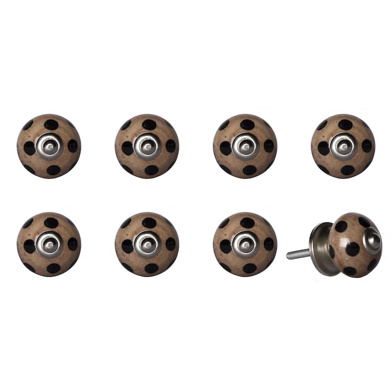 HomeRoots Set of Eight Brown And Black Ceramic And Metal Drawer Pull Knobs - 1.5' X '1.5' X '1.5