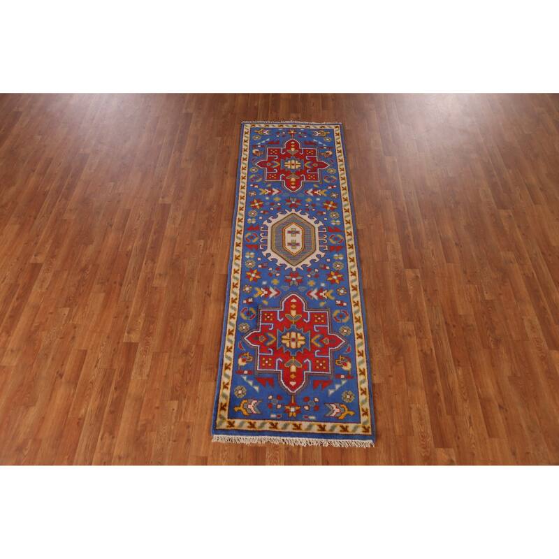 Geometric Heriz Serapi Style Runner Rug Hand-Knotted Wool Carpet - 2'5" x 7'8"